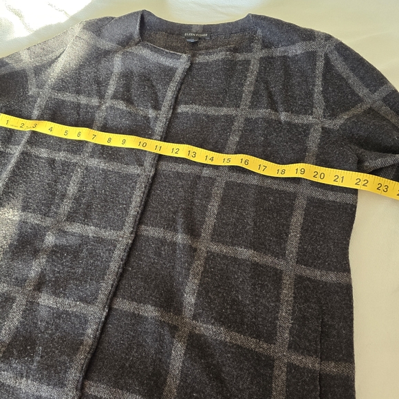 Eileen Fisher 100% Merino Wool Windowpane Open CarWomen's Gray Checkered Sweater - Picture 8 of 9